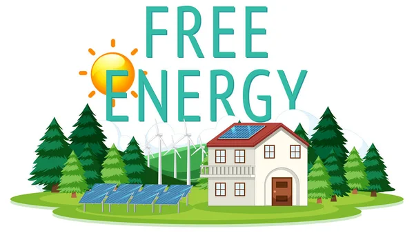 Energía Libre Generada Por Turbina Eólica Ilustración Paneles Solares — Vector de stock