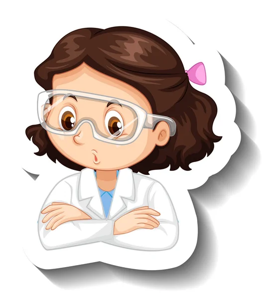 身着科学长袍的女孩的肖像卡通人物贴画 — 图库矢量图片