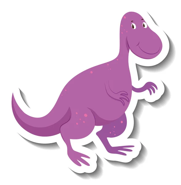 Lindo Dinosaurio Púrpura Dibujo Animado Carácter Etiqueta Engomada Ilustración — Archivo Imágenes Vectoriales