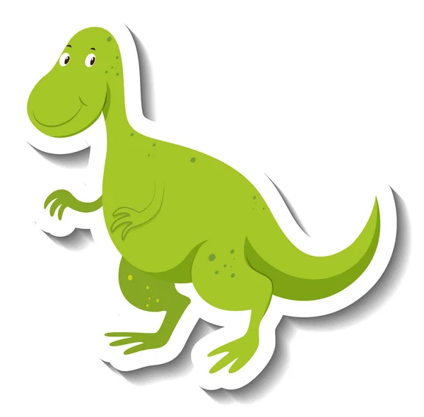 Lindo Dinosaurio Verde Dibujo Animado Carácter Etiqueta Engomada Ilustración — Archivo Imágenes Vectoriales
