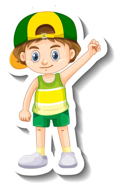 Little Boy Wearing Cap Cartoon Character Sticker Illustration — Stock Vector