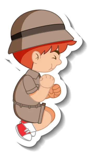 Little Boy Scout Cartoon Character Sticker Illustration — Stock Vector