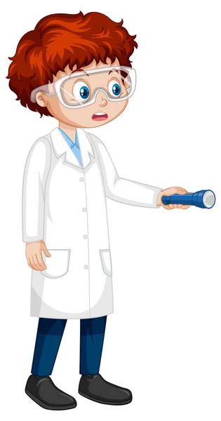 Niño Vistiendo Bata Laboratorio Ilustración Personaje Dibujos Animados — Vector de stock