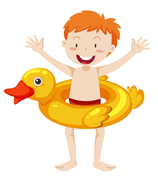 Netter Junge Mit Entenschwimmring Isoliert Abbildung — Stockvektor