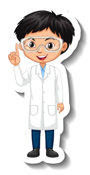 Cartoon Character Sticker Boy Science Gown Illustration — Stock Vector