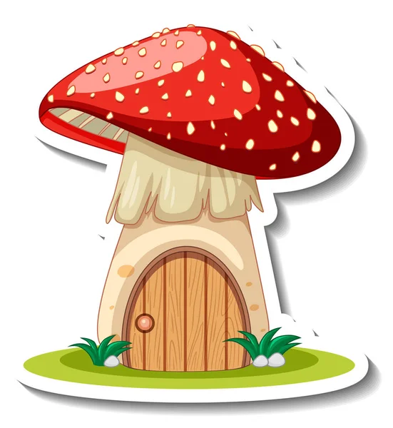 Sticker Template Cute Mushroom House Isolated Illustration — Stock Vector