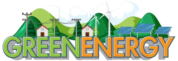 Groene Energie Opgewekt Door Windturbine Zonnepaneel Illustratie — Stockvector