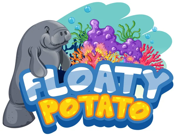 Personagem Desenho Animado Manatee Com Floaty Potato Fonte Banner Ilustração —  Vetores de Stock