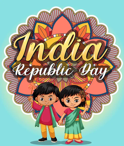 Bannière India Republic Day Avec Illustration Personnages Pour Enfants — Image vectorielle