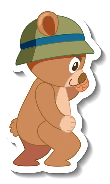 Lindo Oso Dibujos Animados Con Sombrero Etiqueta Vista Lateral Ilustración — Vector de stock