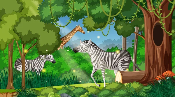 Wilde Tiere Wald Landschaft Hintergrund Illustration — Stockvektor