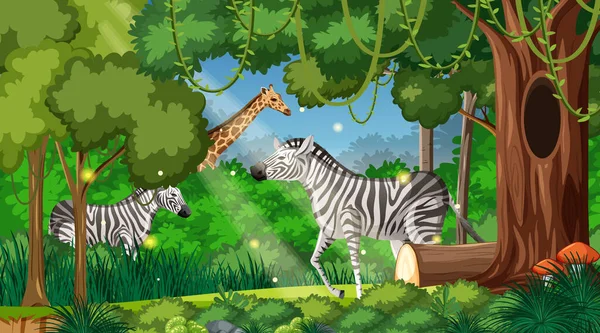 Animais Selvagens Paisagem Florestal Ilustração Fundo — Vetor de Stock