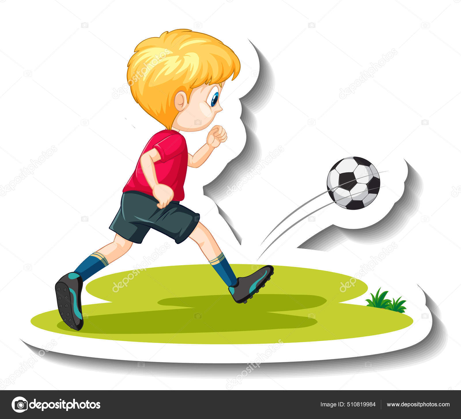Menino Jogando Futebol Desenho Animado Personagem Adesivo Ilustração imagem  vetorial de blueringmedia© 510819984