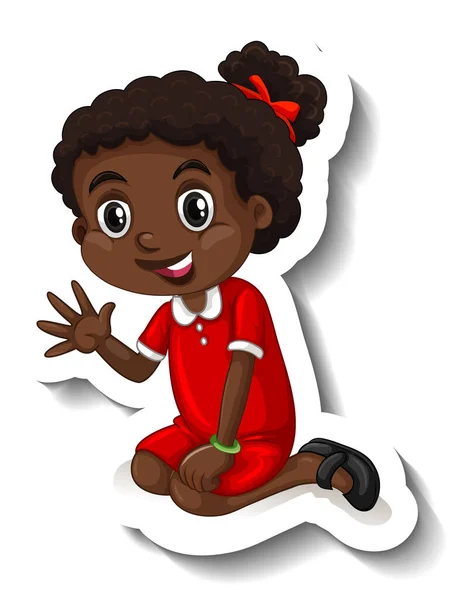 Linda Chica Africana Dibujos Animados Personaje Etiqueta Ilustración — Vector de stock