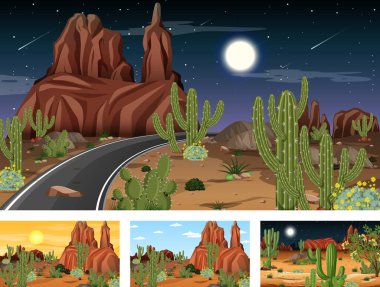 Hayvanlar ve bitkilerin resimlendiği farklı çöl ormanları.