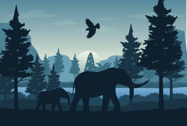 Siluet orman manzarası arka plan çizimi