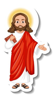 Beyaz arkaplanda İsa Mesih çizgi film karakteri etiketi
