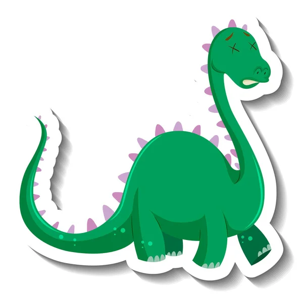Aranyos Zöld Dinoszaurusz Rajzfilm Karakter Matrica Illusztráció — Stock Vector