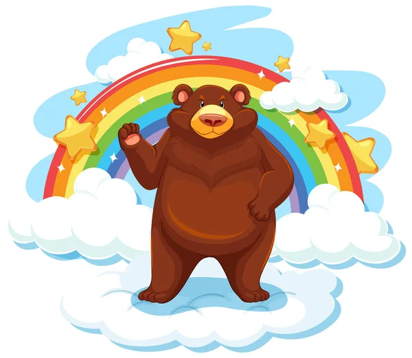 灰熊在云上挂着彩虹图解 — 图库矢量图片