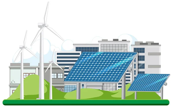 Grüne Energie Aus Windkraftanlagen Und Solarmodulen Illustration — Stockvektor