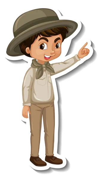 Boy Safari Outfit Cartoon Character Sticker Illustration — Stock Vector