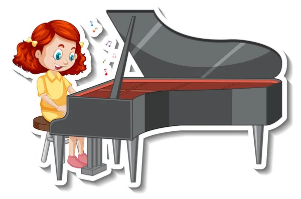 Наклейка Изображением Девушки Играющей Фортепиано — стоковый вектор