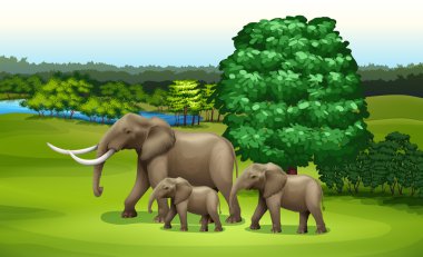 Elephants and the green plants clipart