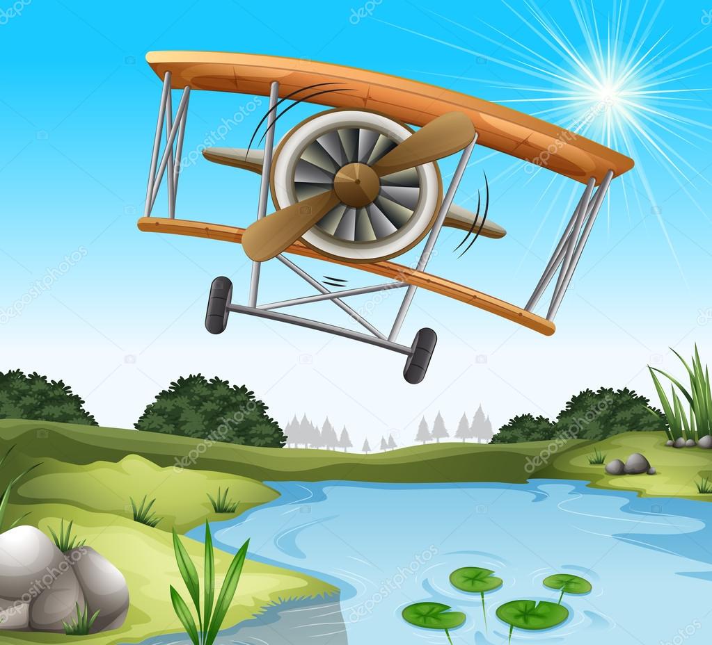 A plane above the pond