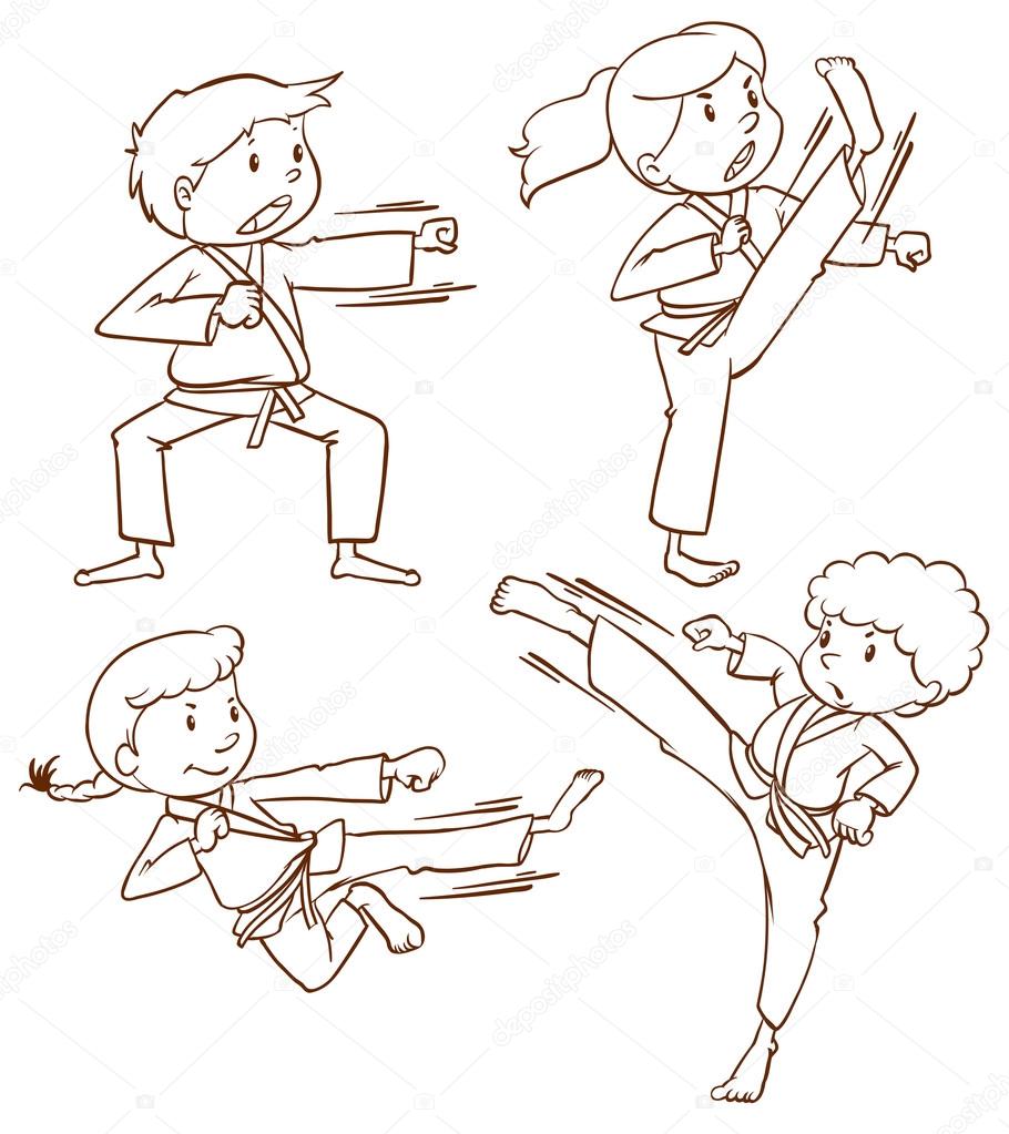 Sketches of people doing martial arts