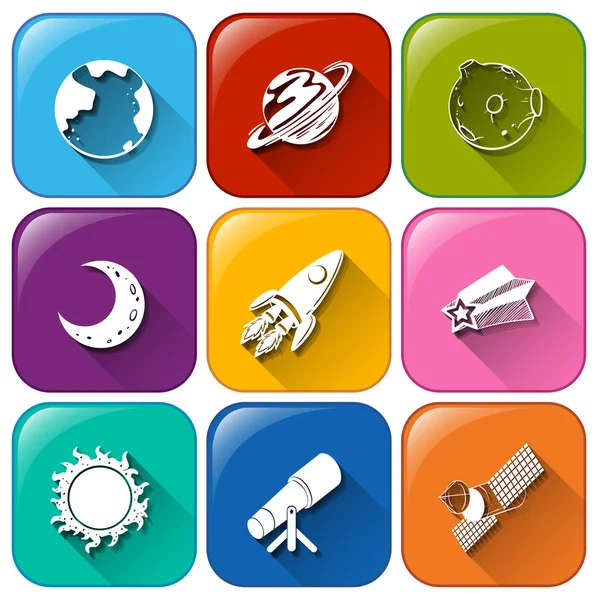 Icons with objects found in the outerspace — Stock Vector