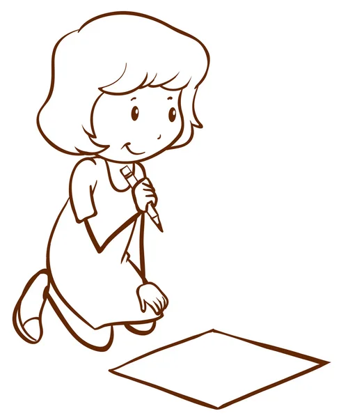Eine einfache Zeichnung eines Mädchens beim Schreiben — Stockvektor