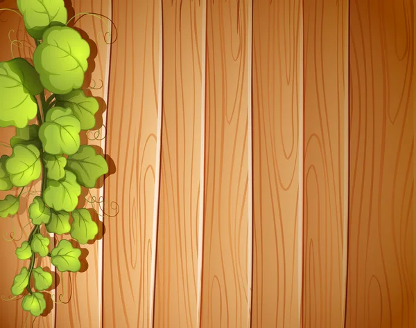 Una pared de madera con una planta de vid — Vector de stock