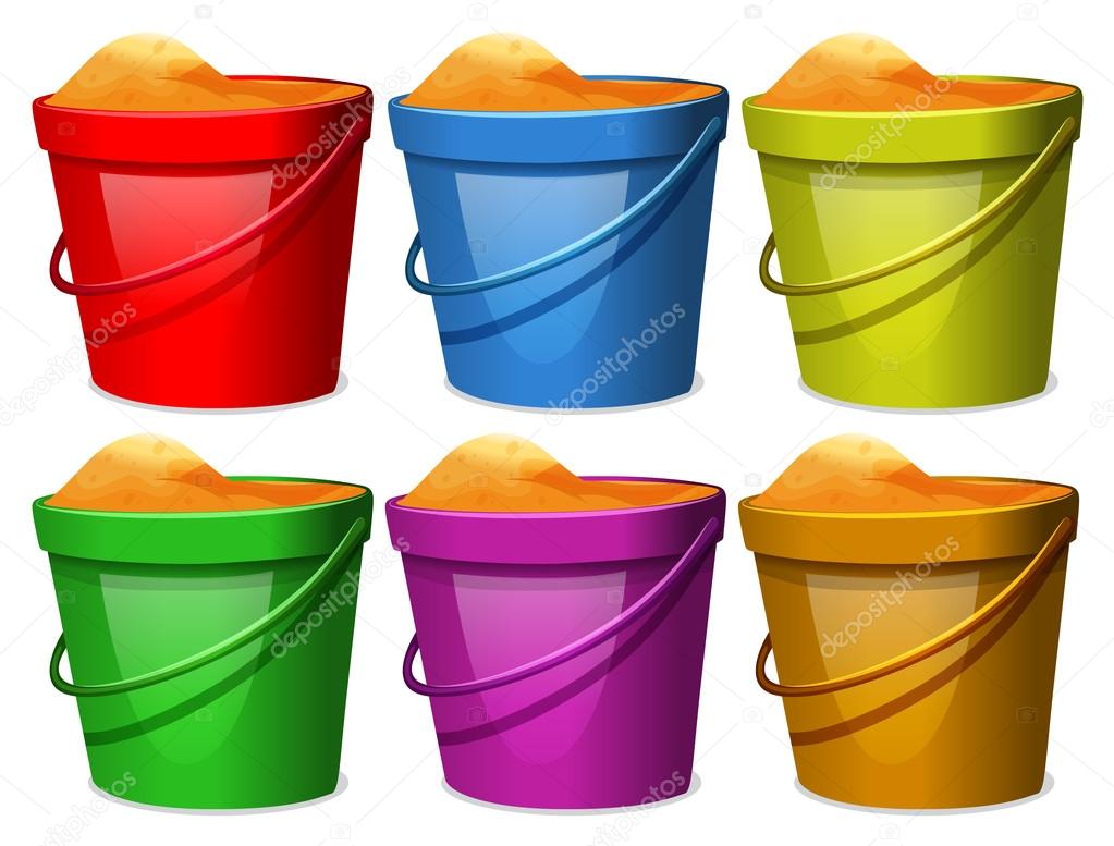 Colourful pails with sands