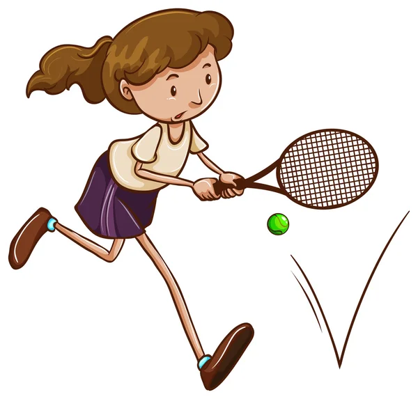 Un simple croquis d'une fille jouant au tennis — Image vectorielle