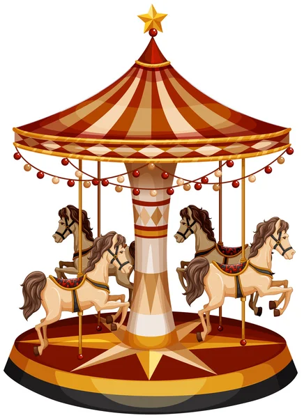 Un carrusel con caballos marrones — Vector de stock