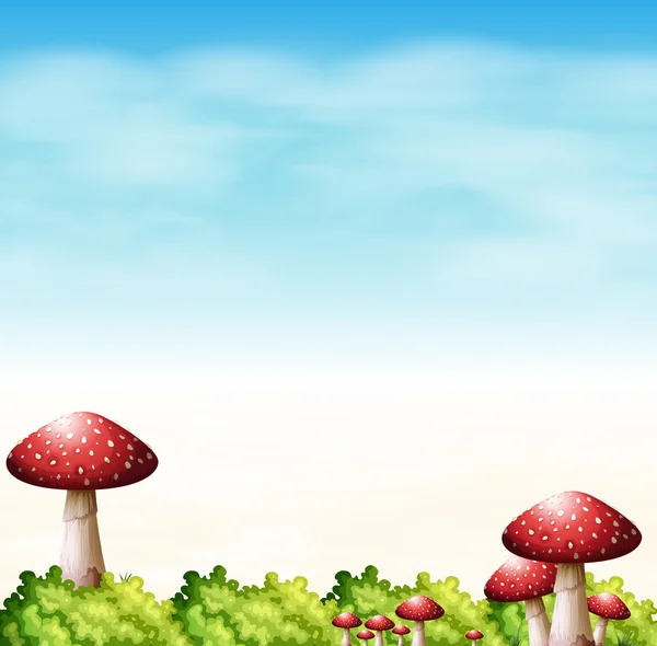 Un jardin aux champignons rouges — Image vectorielle