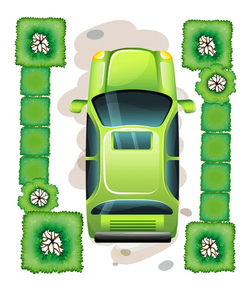 Una vista superior de un coche verde — Vector de stock