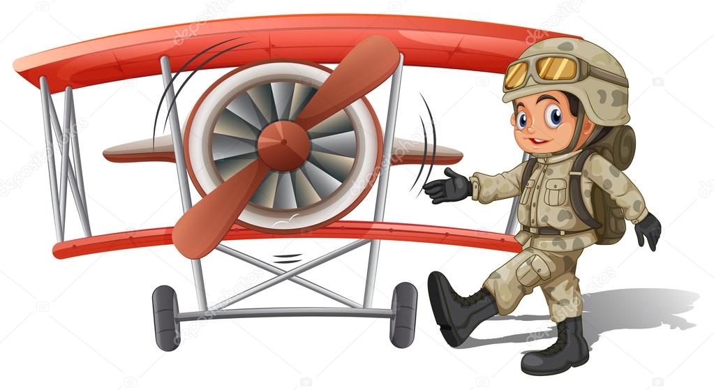 A young soldier near the plane