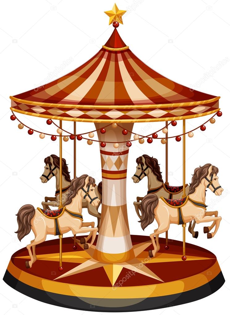 A merry-go-round with brown horses