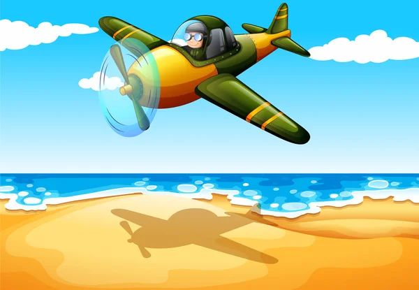 Un avión en la playa — Vector de stock