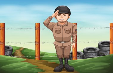 gülümseyen bir asker bir el Selam yapıyor