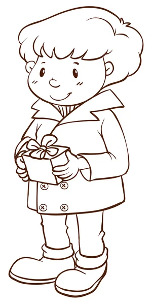 Un simple croquis d'un garçon tenant un cadeau — Image vectorielle