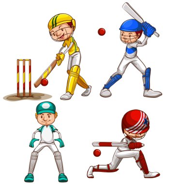 Simple sketches of men playing cricket clipart