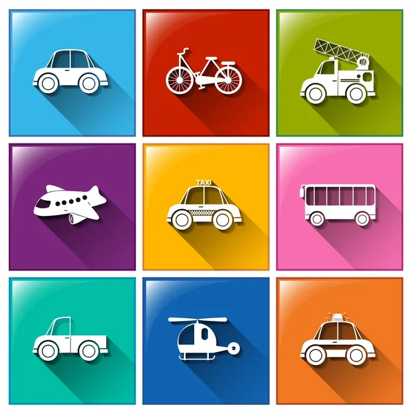 Icons with the different transportations — Stock Vector