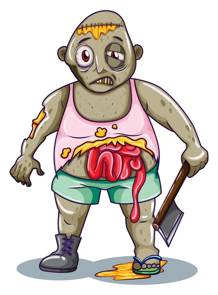 Un zombi sosteniendo un arma afilada — Vector de stock