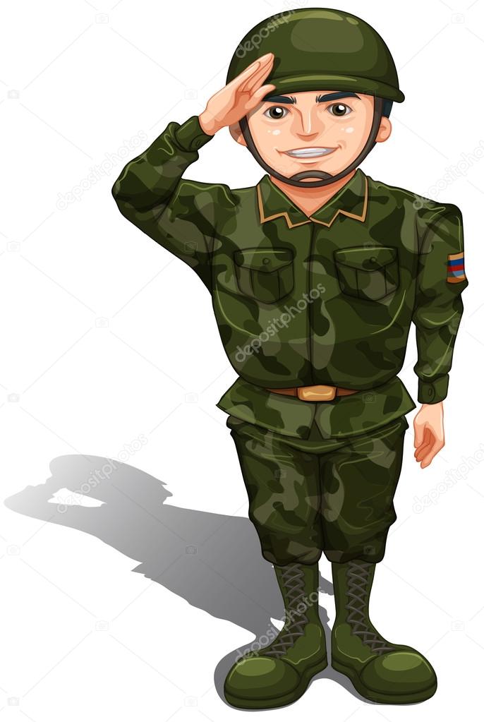 A smiling soldier doing a hand salute