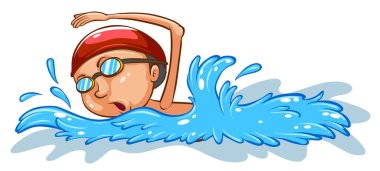A simple coloured sketch of a boy swimming clipart