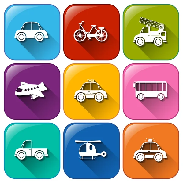 Rounded buttons with the different types of transportation — Stock Vector