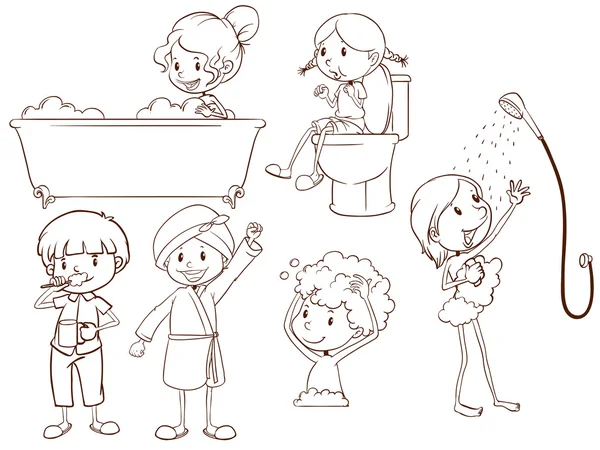 Bocetos simples de la gente tomando un baño — Vector de stock