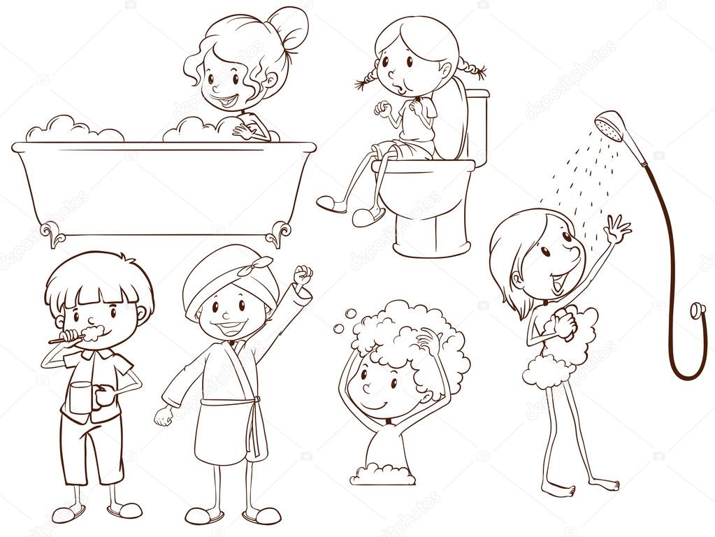 Simple sketches of the people taking a bath